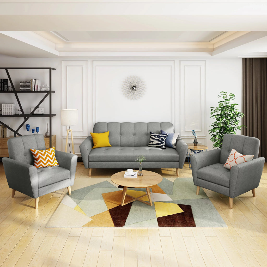 Gray Fabric Tufted Sofa Chat Set J987201