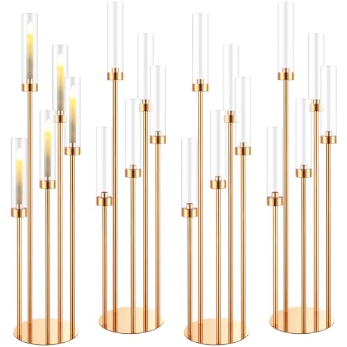 5 Arm Candelabra Floor Candle Holder with Acrylic Lampshade, Black, 4 Set X8011