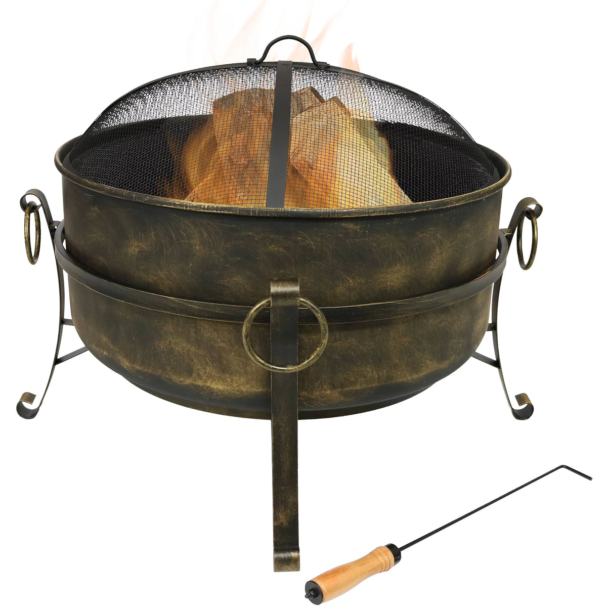 Outdoor Cauldron Fire Pit with Spark Screen Y544