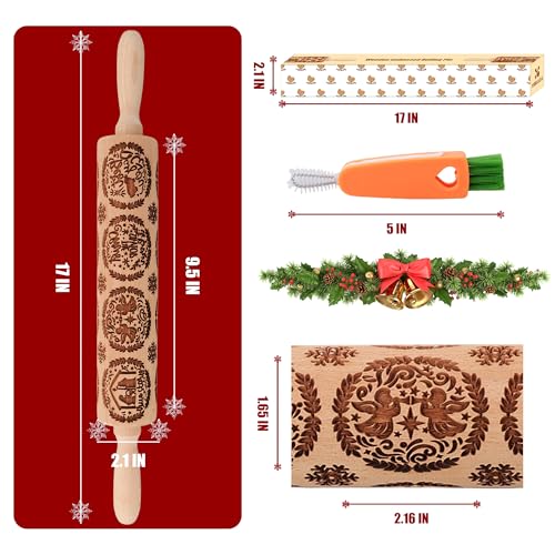 17" Wooden Rolling Pin with Cleaning Brush D57890
