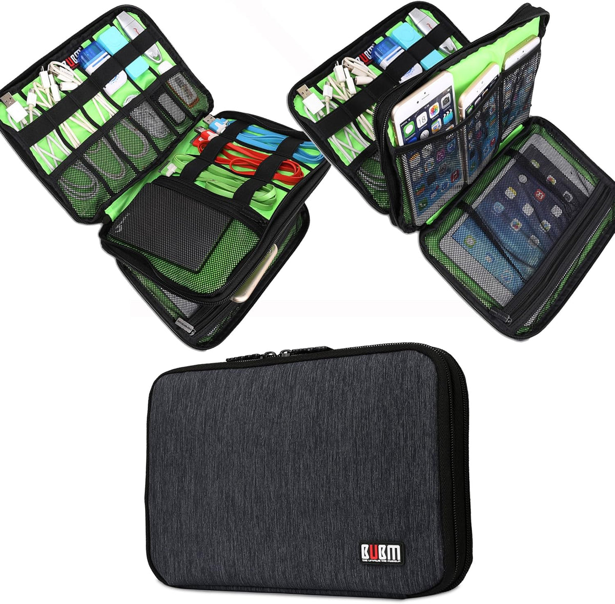 Black Double Layer Electronics Accessories Travel Organizer Bag D805