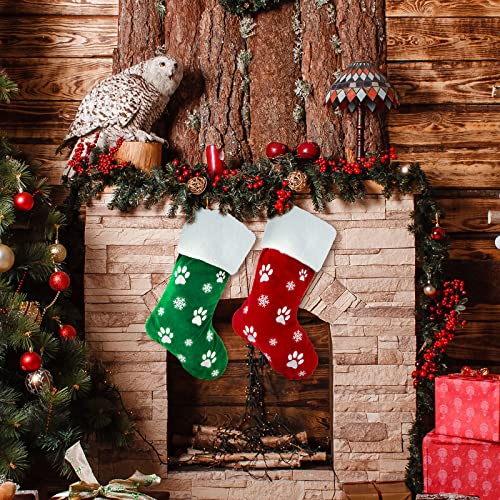 2pcs Large Christmas Stockings Dog Paw Print Snowflake Pattern X8080