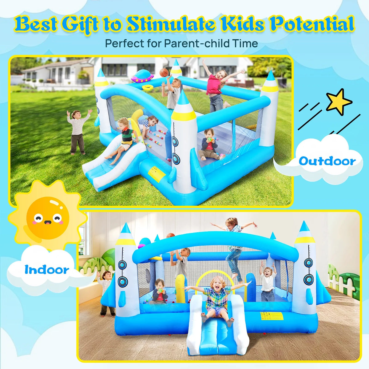 Inflatable Bouncer with Blower, 198" x 180" Play Area, 96" Tall N908003