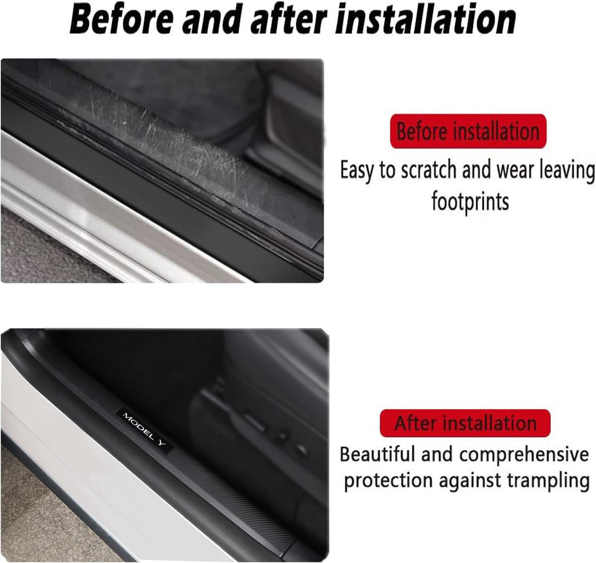 Matte Carbon Fiber Pattern Door Sill Protector Cover ABS 4 pcs F38778