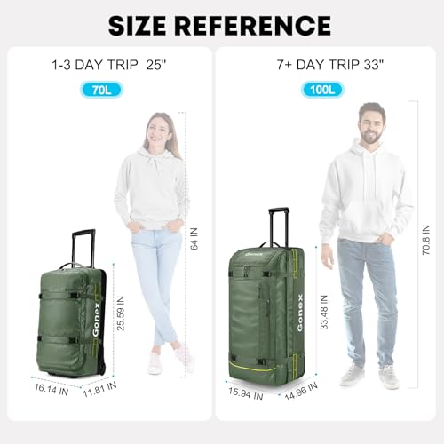 100L Water Repellent Rolling Duffle Bag with Wheels C7259
