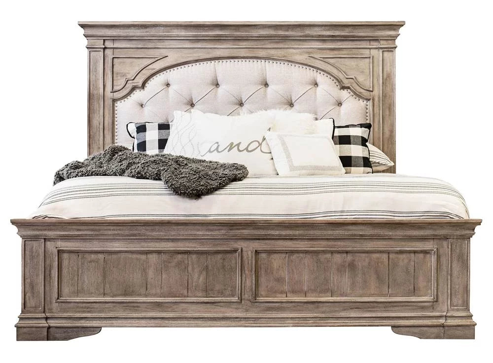 Solid Wood Gray Upholstered Queen Bed V43948