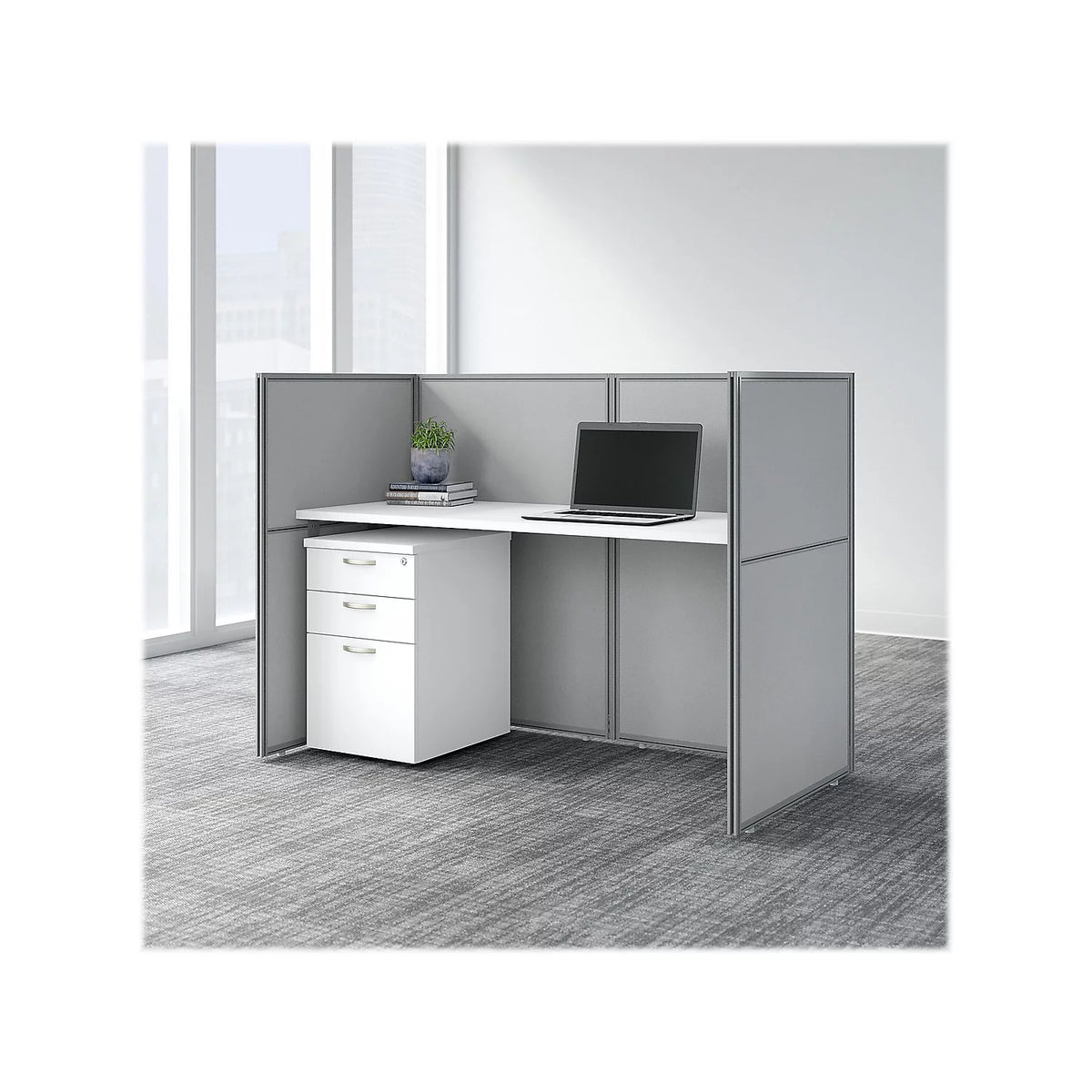 Office Cubicle Desk Set with Closed Panels in White A103744