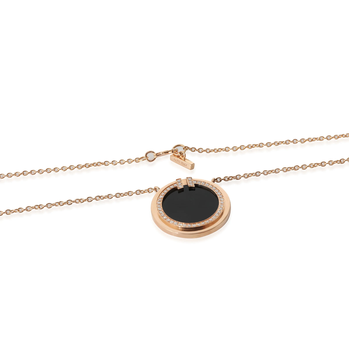 Black Onyx Diamond Circle Pendant 18K Rose Gold Q754777