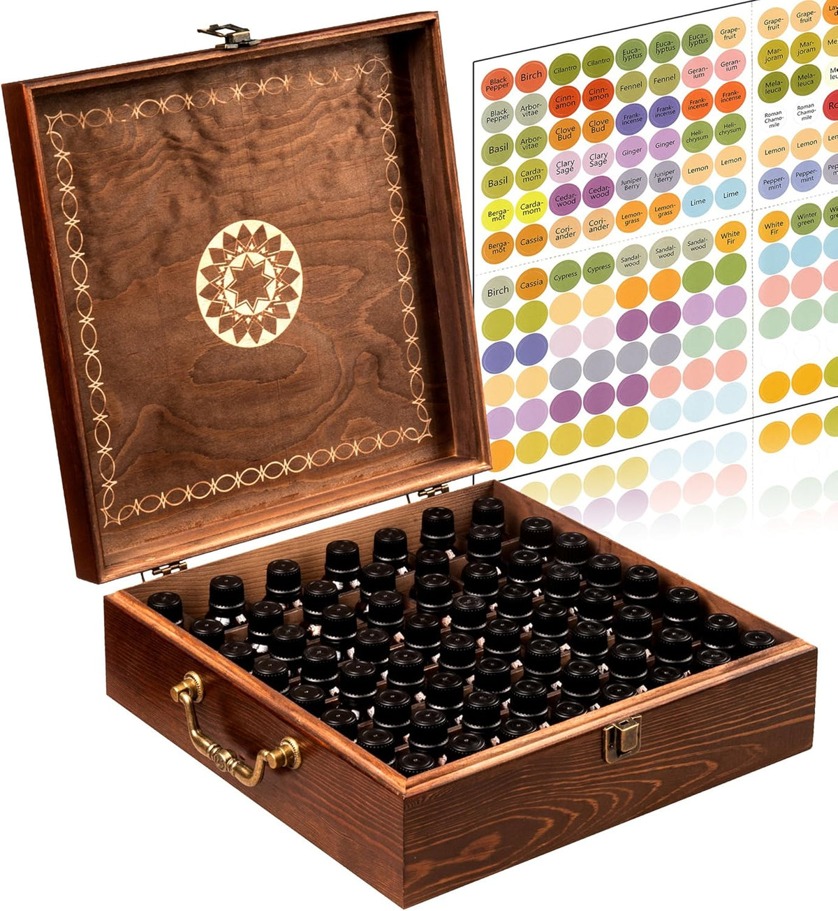 69 Bottle Wooden Essential Oil Storage Box with 2 Carry Handles U7945