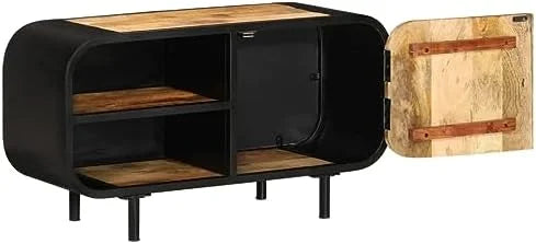 Vintage Rough Mango Wood TV Stand Cabinet with Shelves Q820